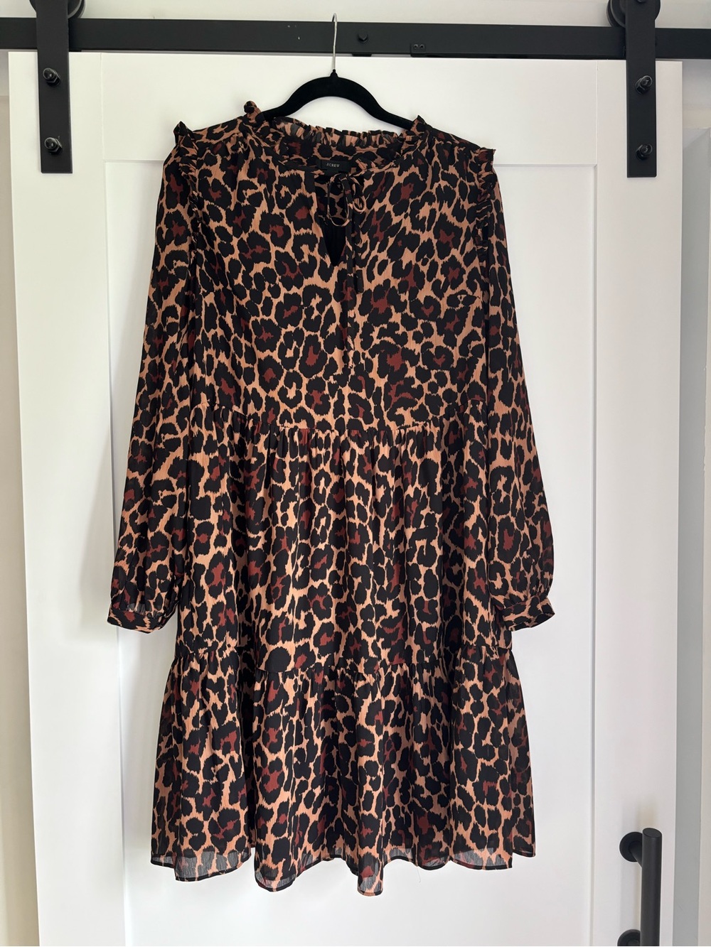 J. Crew Long Sleeve Tiered Leopard Dress - Brown & Black